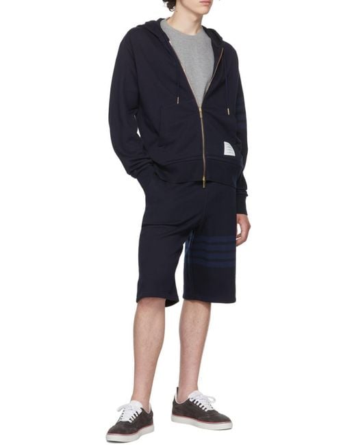 Thom Browne Blue Tonal-Bar Hooded Jacket for men