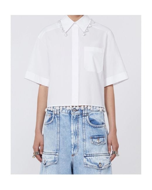 Sportmax White Spxcognac Bead-Trim Short-Sleeved Shirt