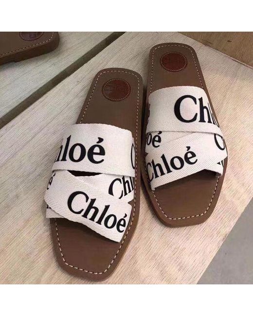 Chloé White Chloé Logo Printed Slip-On Sandals