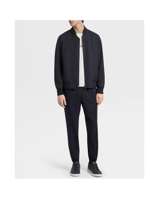 Zegna Blue Zipped Elasticated Hem Bomber Jacket for men