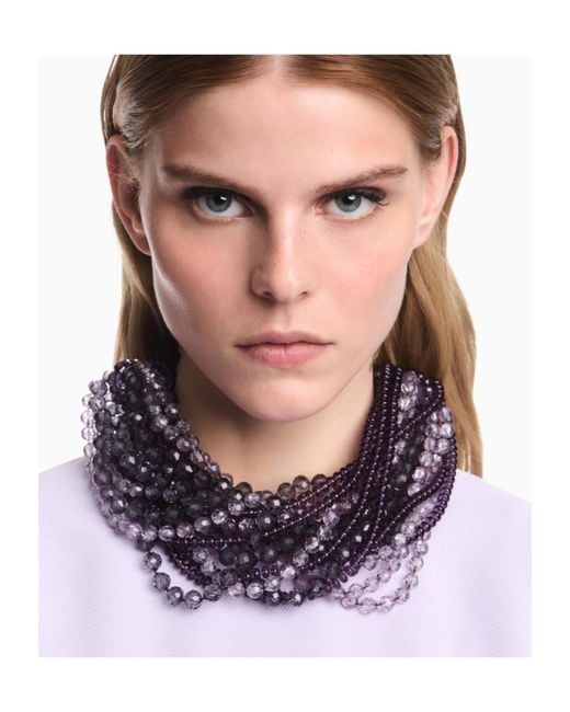 Emporio Armani Purple Beaded Multi-Strand Necklace