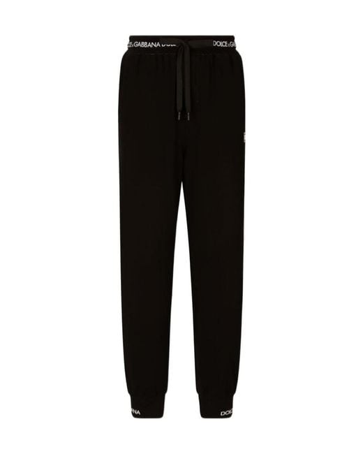 Dolce & Gabbana Black Logo Patch Drawstring Pants for men