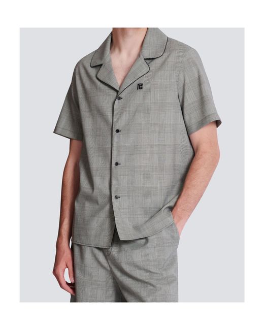Balmain Gray Short-Sleeved Prince Of Wales Shirt for men