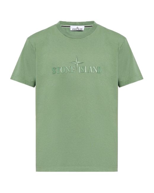 Stone Island Green Logo Printed Crewneck T-Shirt for men