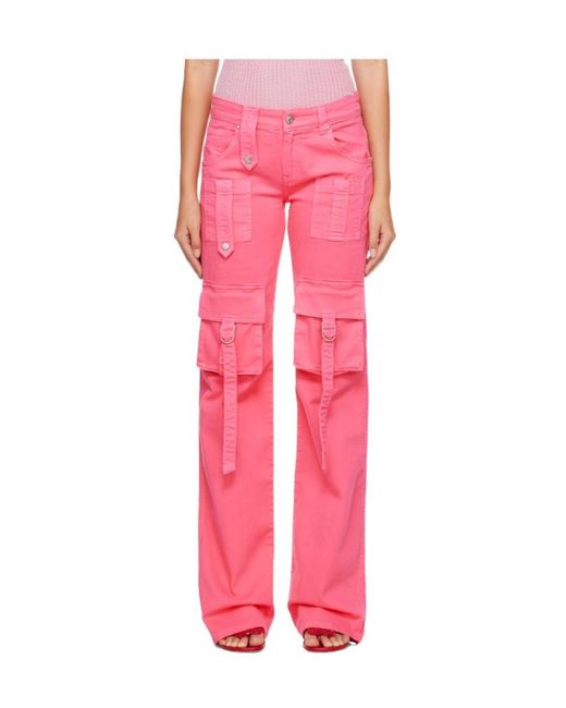 Blumarine Pink Logo-Patch Flared Cargo Jeans