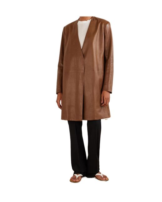 The Row Brown Long-Sleeved Leather Coat
