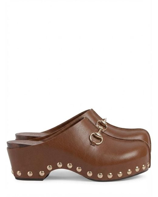 Gucci Brown Horsebit Platform Clogs