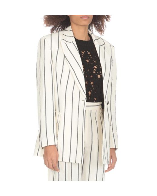Brunello Cucinelli White Striped Tailored Blazer