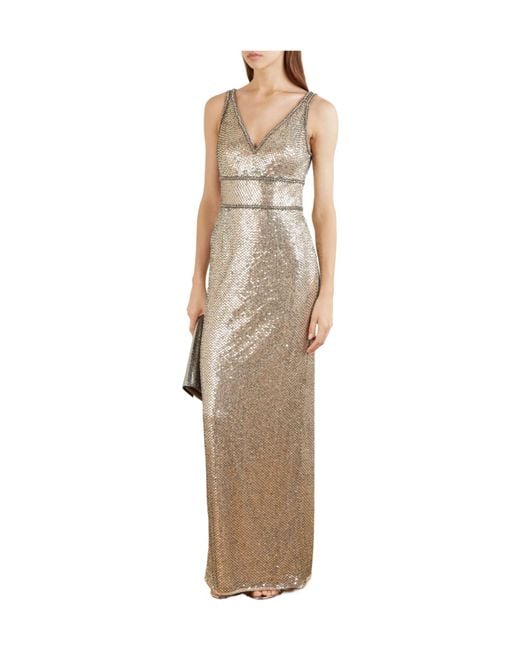 Jenny Packham Natural Crystal-Embellished Sequin Tulle Gown