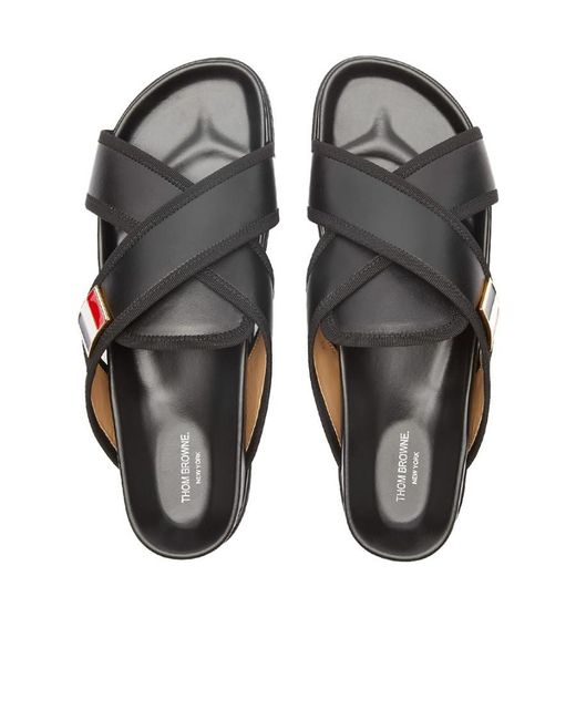 Thom Browne Black Cross-Over Flat Sandals for men