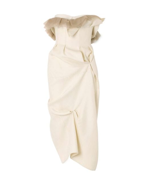 Khaite Natural Draped Strapless Dress