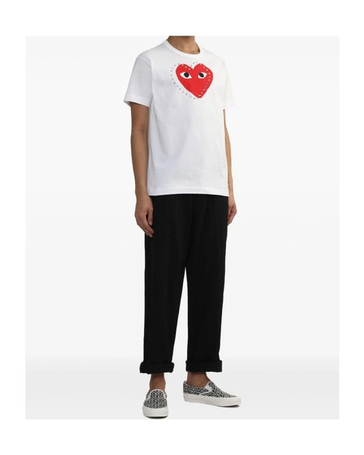 COMME DES GARÇONS PLAY White Comme Des Garçons Play Heart Printed Studded T-Shirt for men