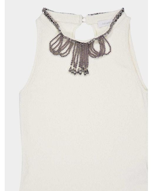 Rabanne White Rabanne Embellished Sleeveless Knitted Top