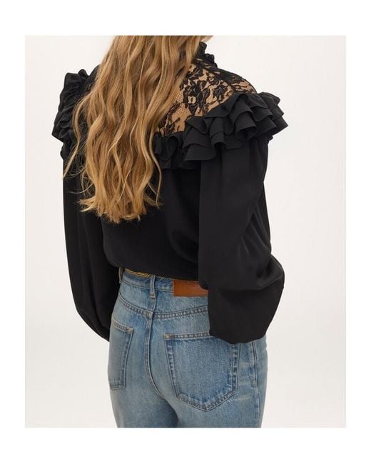 Chloé Black High-Neck Ruffled Blouse