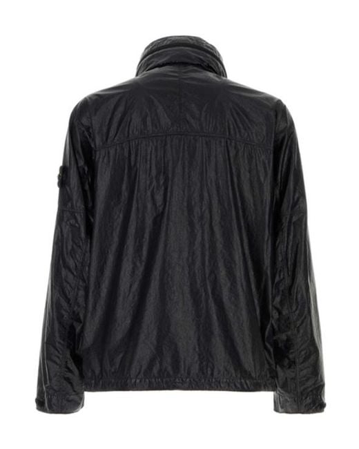 Stone Island Black Hooded Nylon Jacket Casual High Collar for men
