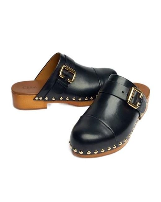 Chloé Blue 50Mm Jeannette Leather Clogs