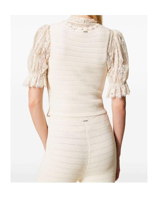 Twinset Natural Crochet Button Knitted Top