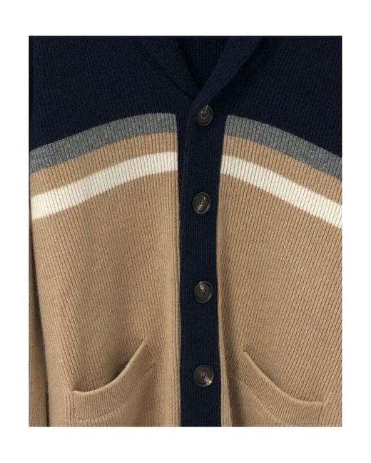 Brunello Cucinelli Blue Splicing Design Cardigan for men