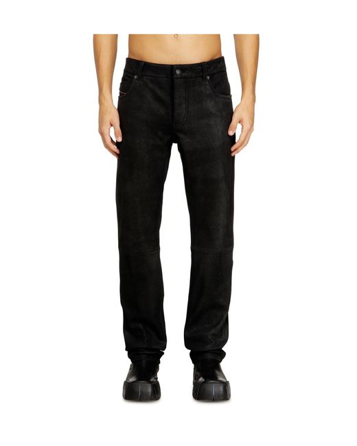 DIESEL Black Five-Pocket Leather Trousers for men