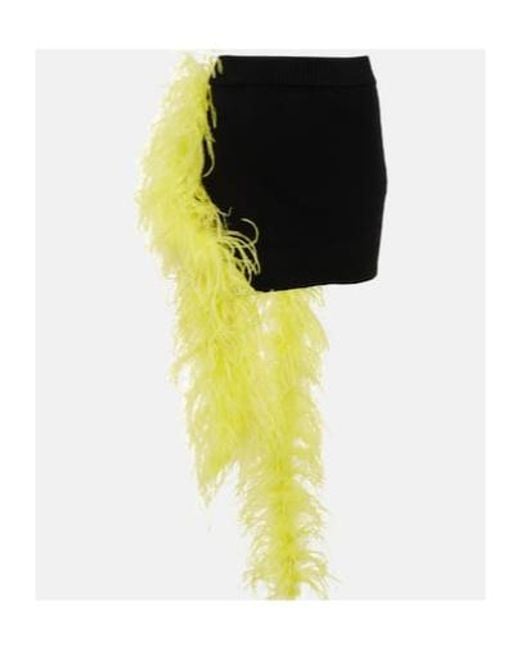 The Attico Yellow Feather-Trimmed Knitted Miniskirt
