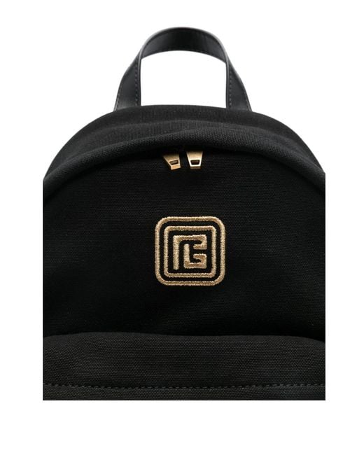 Balmain Black Logo-Embroidered Backpack