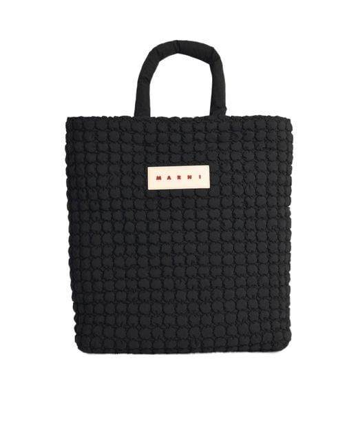 Marni Black Logo Patch Tote Bag for men