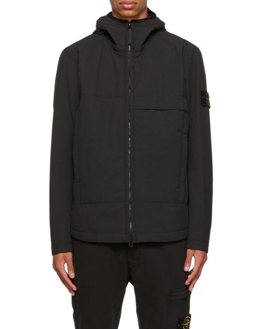 Stone Island Blue Compass-Patch Hooded Jacket for men