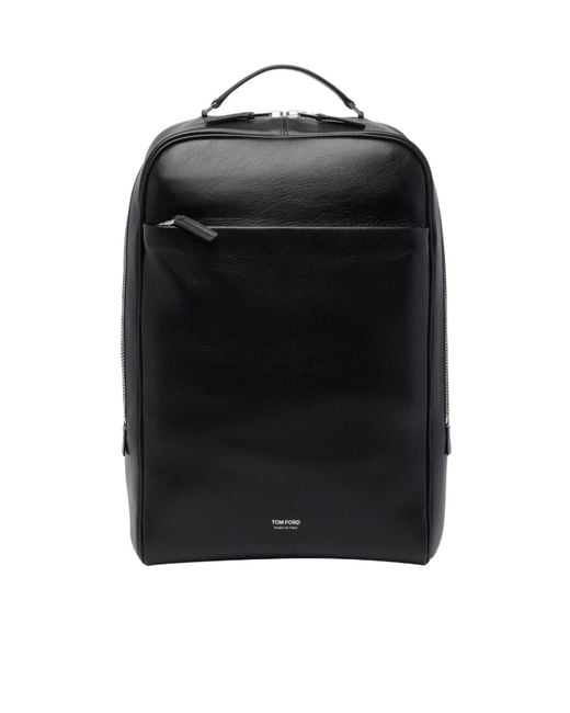 Tom Ford Black Logo Printed Zipped Backpack for men