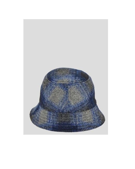 Isabel Marant Blue Logo Embroidered Checked Bucked Hat