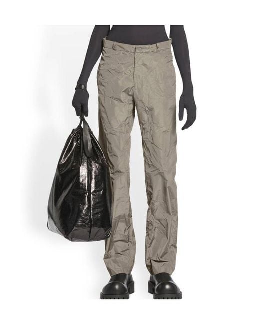 Balenciaga Gray Crinkle-Effect Straight-Leg Trousers for men