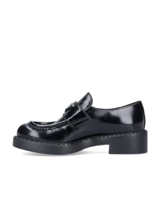 Prada Black Logo Plaque Slip-On Loafers