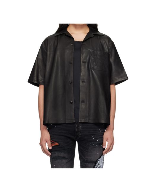 Amiri Black Ma Camp Leather Shirt for men