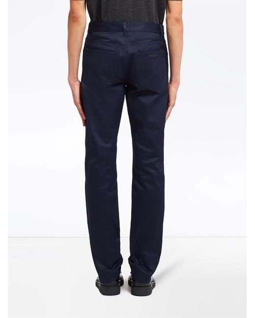 Prada Blue Stretch Drill Five-Pocket Trousers for men