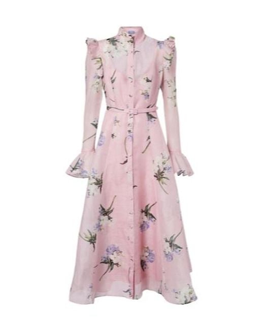 Leo Pink Katrina Floral Linen And Silk Midi Dress
