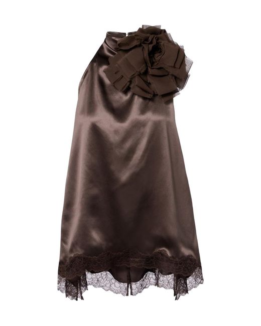 Magda Butrym Brown Lace-Trimmed Silk Satin Top