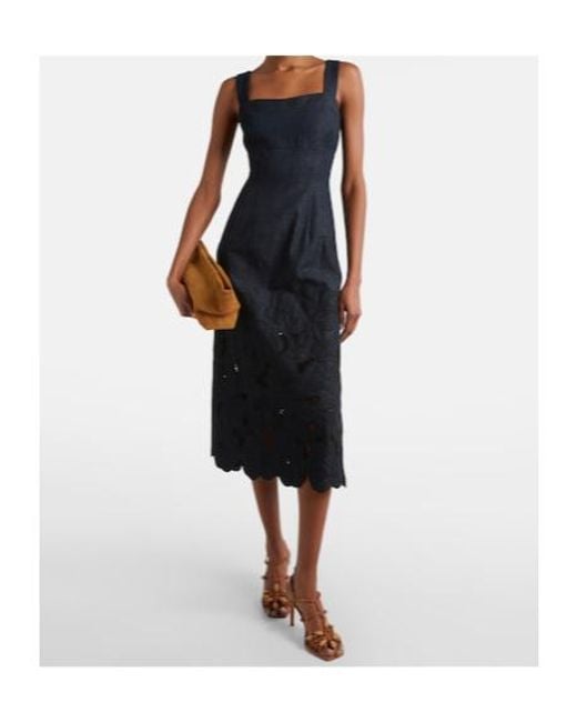Veronica Beard Blue Rosaura Floral Denim Midi Dress