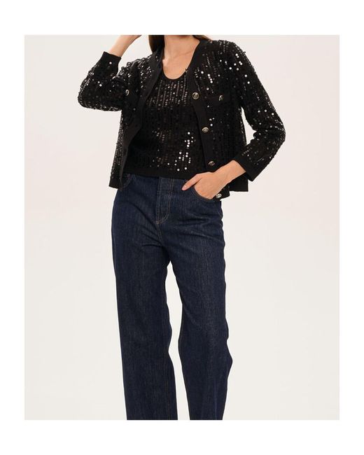 Marella Black Collarless Short Cardigan