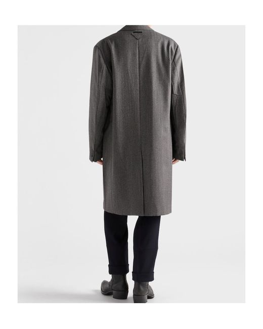 Prada Gray Single-Breasted Wool Coat for men