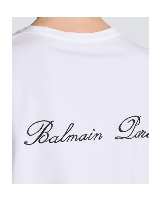 Balmain White Embroidered Signature T-Shirt for men