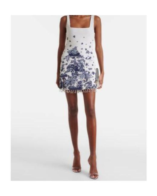 Staud Blue Le Sable Fringed Beaded Minidress