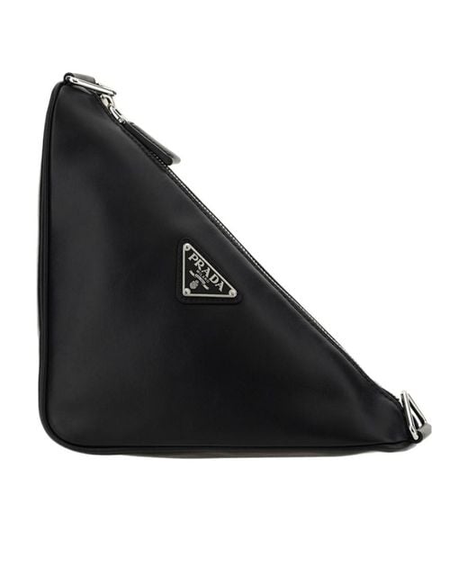Prada Black Logo Plaque Zipped Shoulder Bag for men