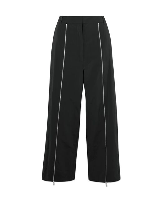Tibi Black Zip-Detailed Shell Straight-Leg Pants