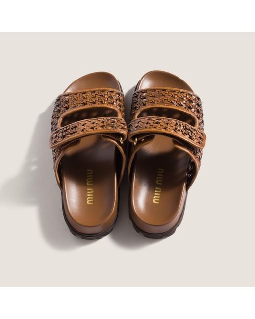 Miu Miu Brown Woven Leather Sandals