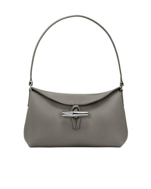 Longchamp Gray Small Roseau Leather Tote Bag