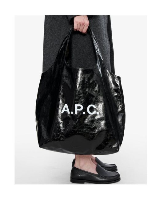 A.P.C. Black Logo Printed Tote Bag for men