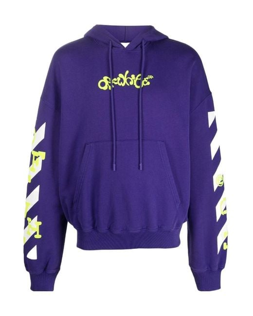 Off-White c/o Virgil Abloh Blue Logo Printed Drawstring Hoodie for men