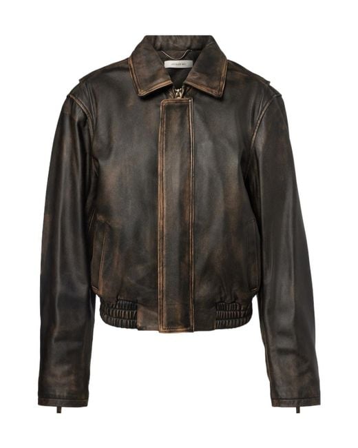 JACQUES WEI Black Zippered Long-Sleeved Leather Jacket