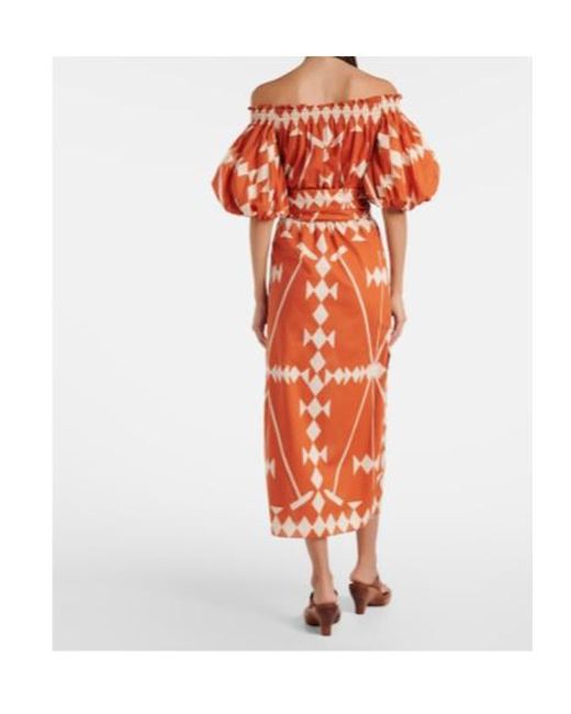 Johanna Ortiz Orange Printed Cotton Poplin Midi Dress