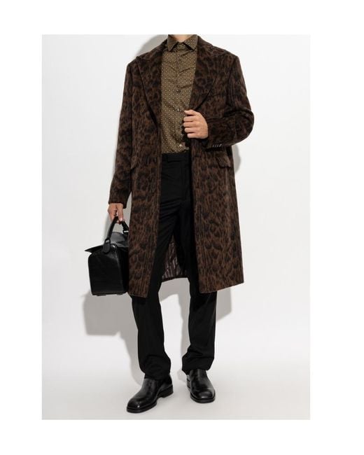 Etro Brown Jacquard Coat With Animal Motif for men