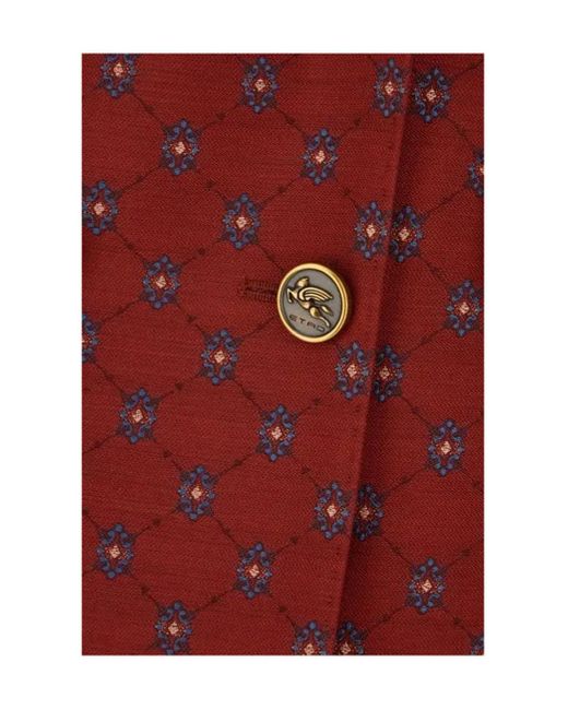 Etro Red Geometric-Pattern Double-Breasted Blazer